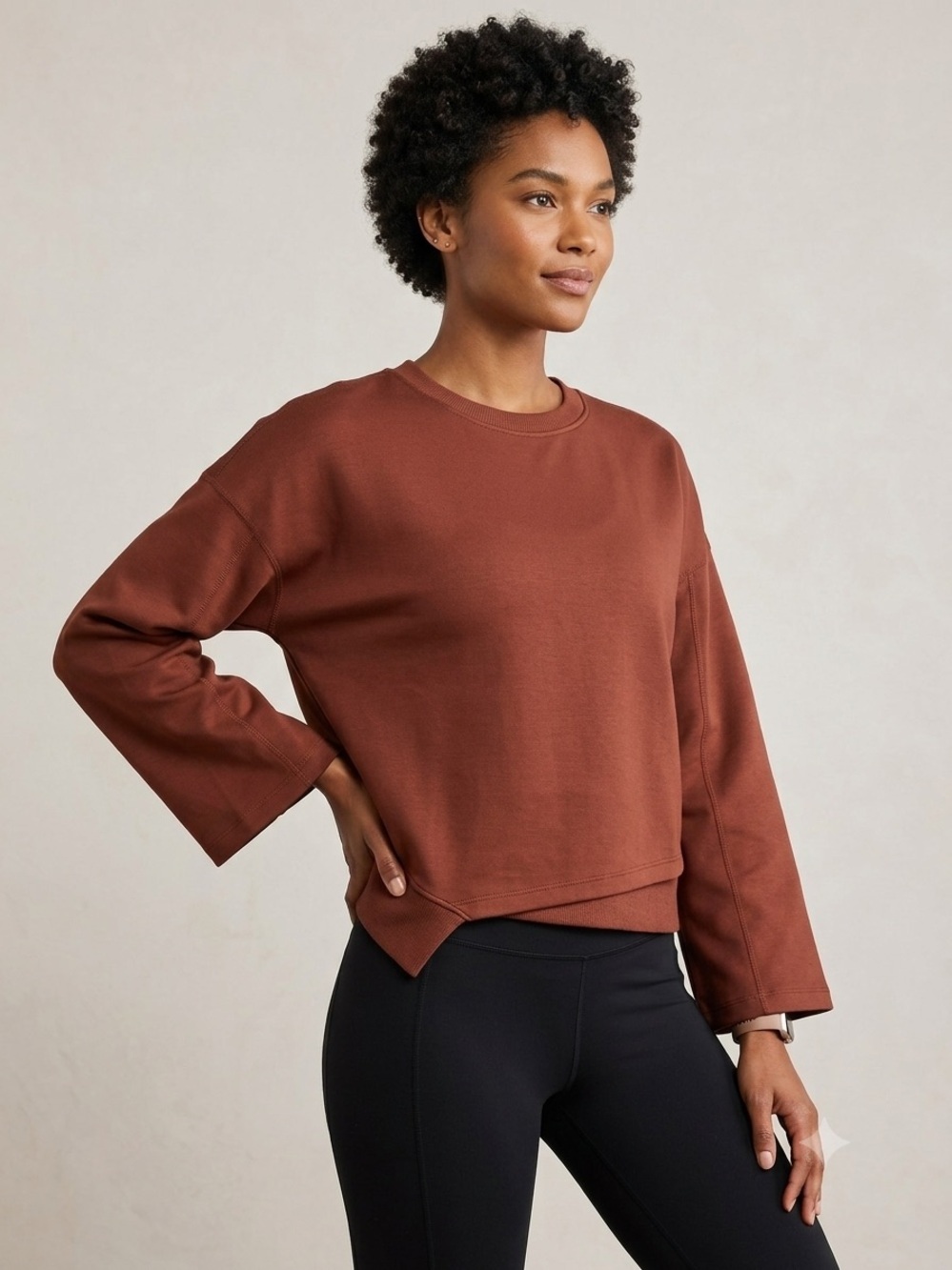 Tahari Sport Performance Sweatshirt Asymmetrical Hem Bell Sleeve Medium